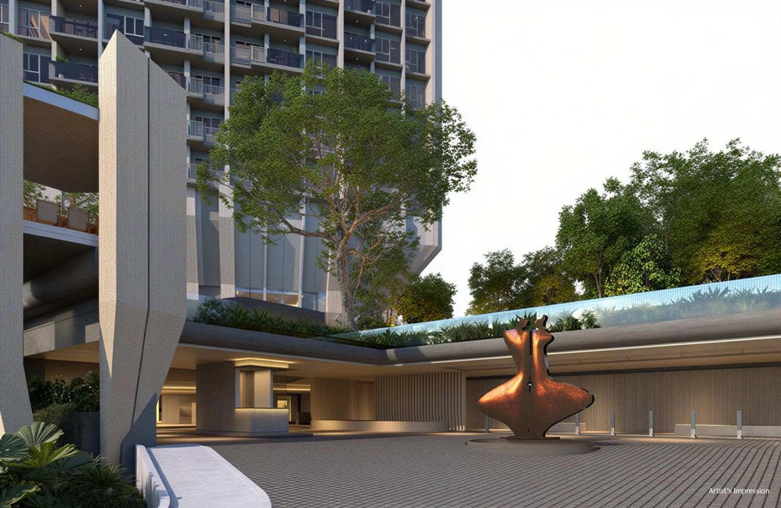 Arrival court with sculpture, artist's impression