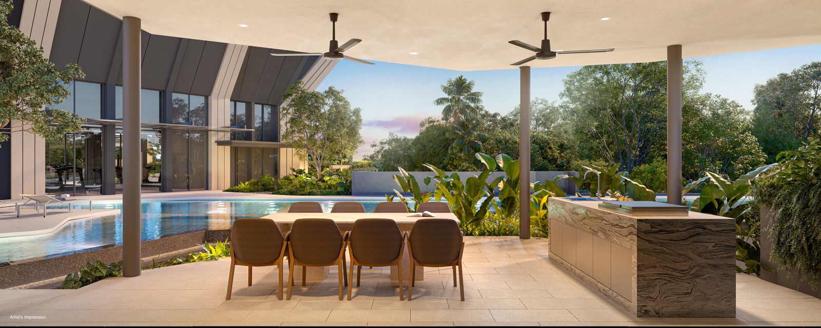 Poolside dining pavilion, artist's impression